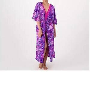 Belle Beach Kim Gravel Purple Maxi Caftan Cover Up Tie Waist Size 2X
